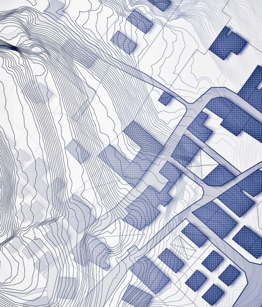 Imaginary cadastral map of territory with relief map – concept image terrain viabilisé